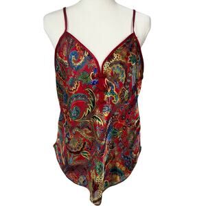 Vtg 90s Satin Paisley Cami Top Red Lingerie Coquette Boho Medium Festival Retro